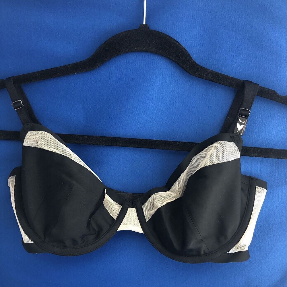 Bra 34DD LUXE LINGERIE UNLINED MESH DEMI BRA Black